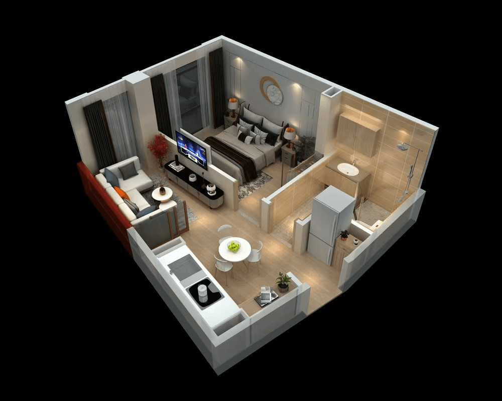 3D Floor Plan — Furnished Unit Layout 3